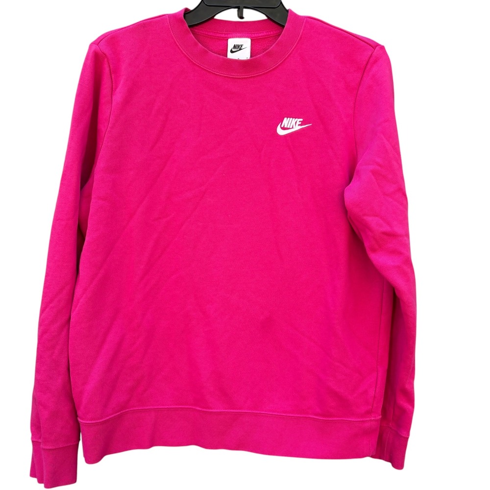 Nike Womens Medium Sweatshirt Pink Crewneck Embroidered Logo Fleece Pullover